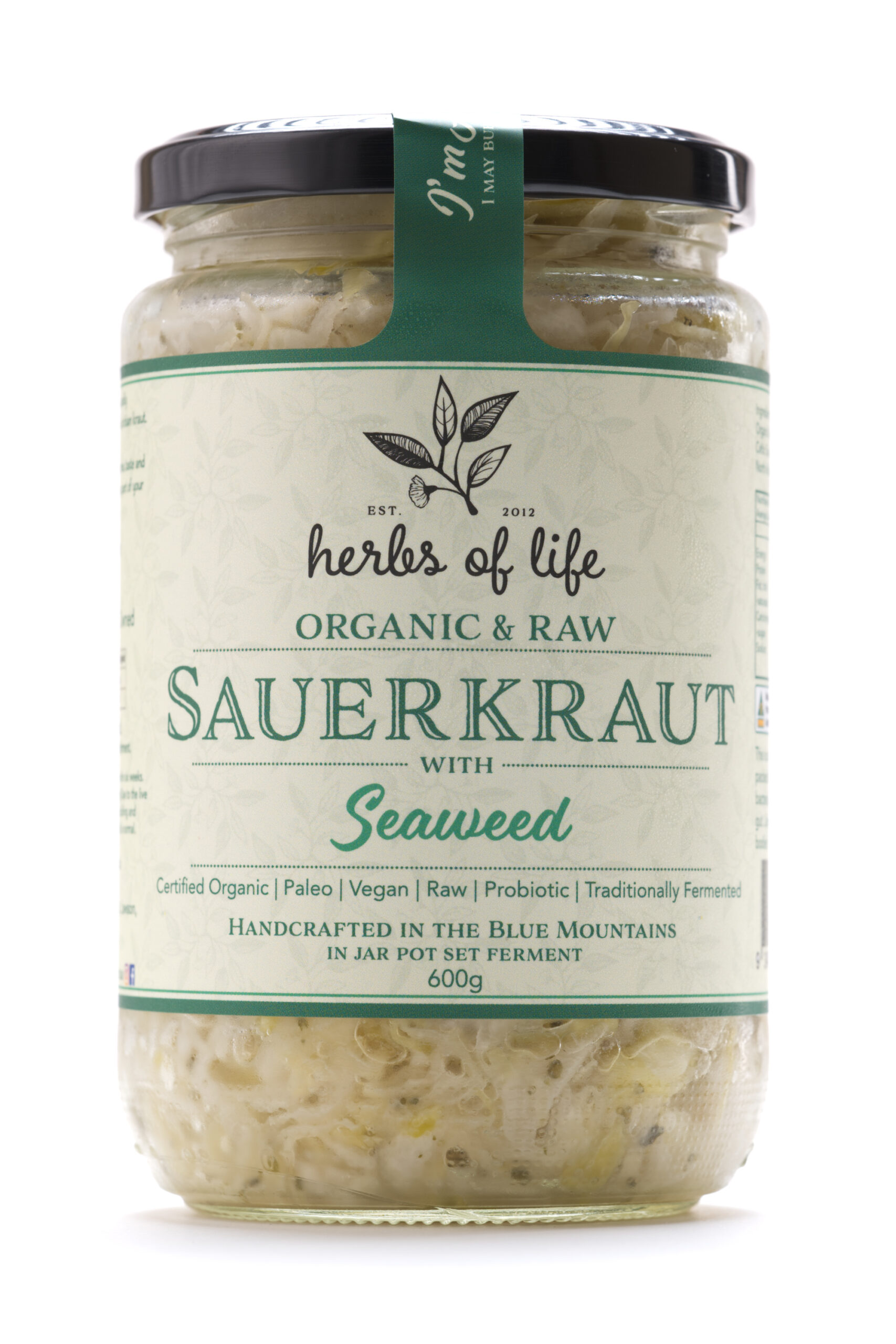 Herbs of Life Organic Sauerkraut Green Cabbage & Seaweed